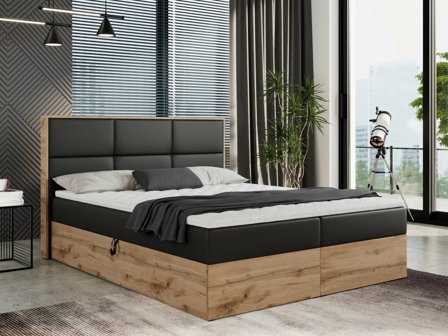 MKS MÖBEL Boxspringbett ALBERO 2, Doppelbett, mit Eiche Holzrahmen, Multipo günstig online kaufen