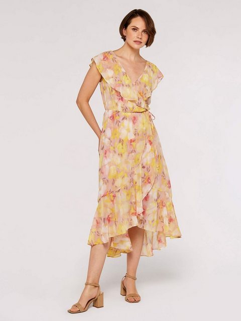 Apricot Sommerkleid mit Blumenmuster, in Wickeloptik günstig online kaufen