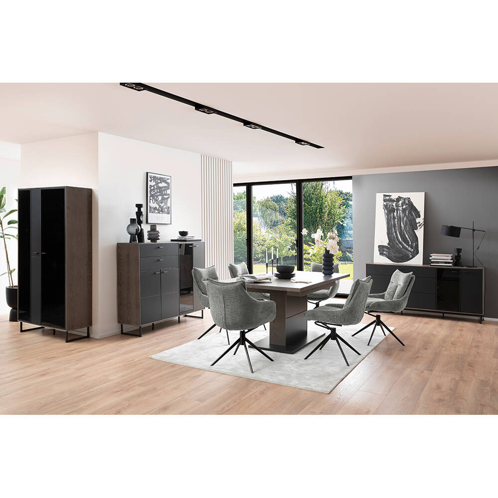 Esszimmer Set mit Ausziehtisch in schwarz mit Eiche VARAZZE-05 modern 4-tei günstig online kaufen