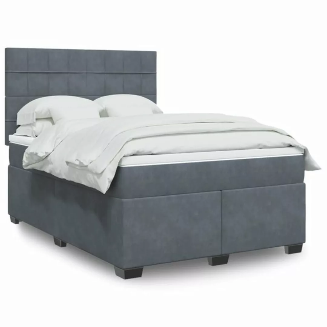 vidaXL Boxspringbett, Boxspringbett mit Matratze Dunkelgrau 140x190 cm Samt günstig online kaufen