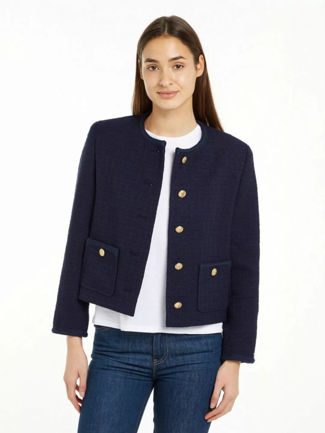 Tommy Hilfiger Kurzblazer TWEED CO MIX CREW NECK JACKET Tweed Qualität, Run günstig online kaufen