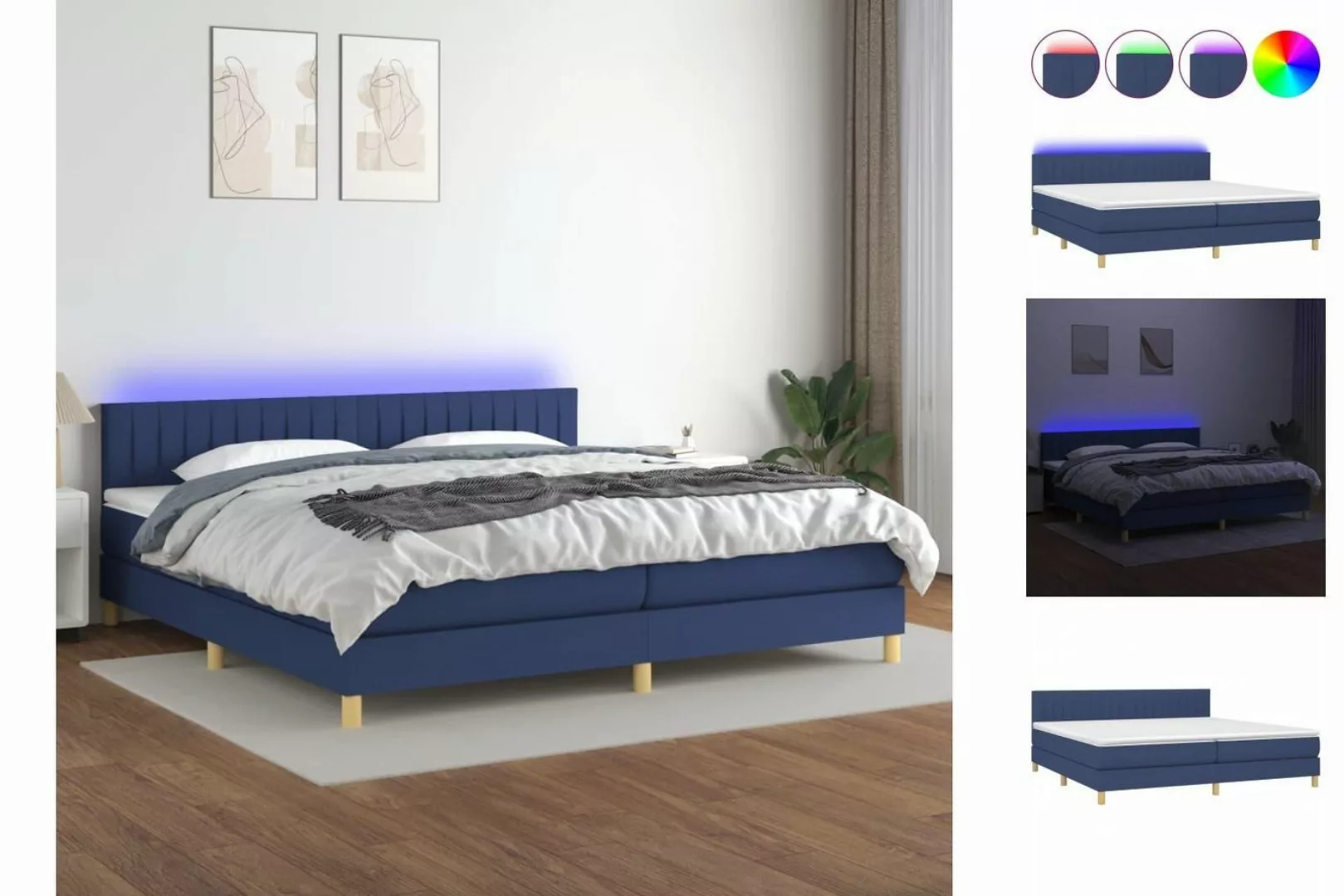 vidaXL Boxspringbett Boxspringbett mit Matratze LED Blau 200x200 cm Stoff B günstig online kaufen