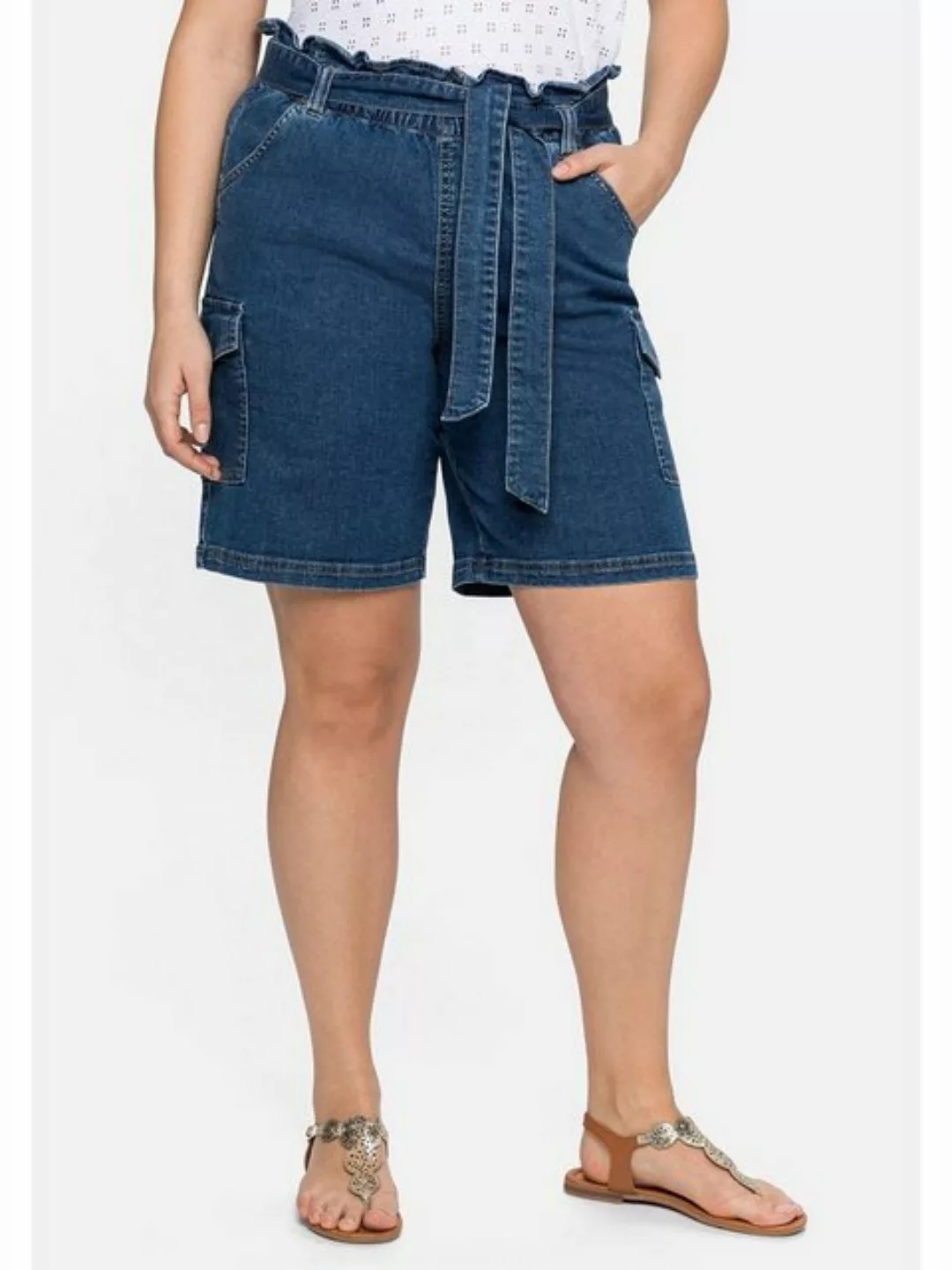 Sheego Jeansbermudas "Große Größen", (Set), mit High-Waist-Bund und Gürtel günstig online kaufen