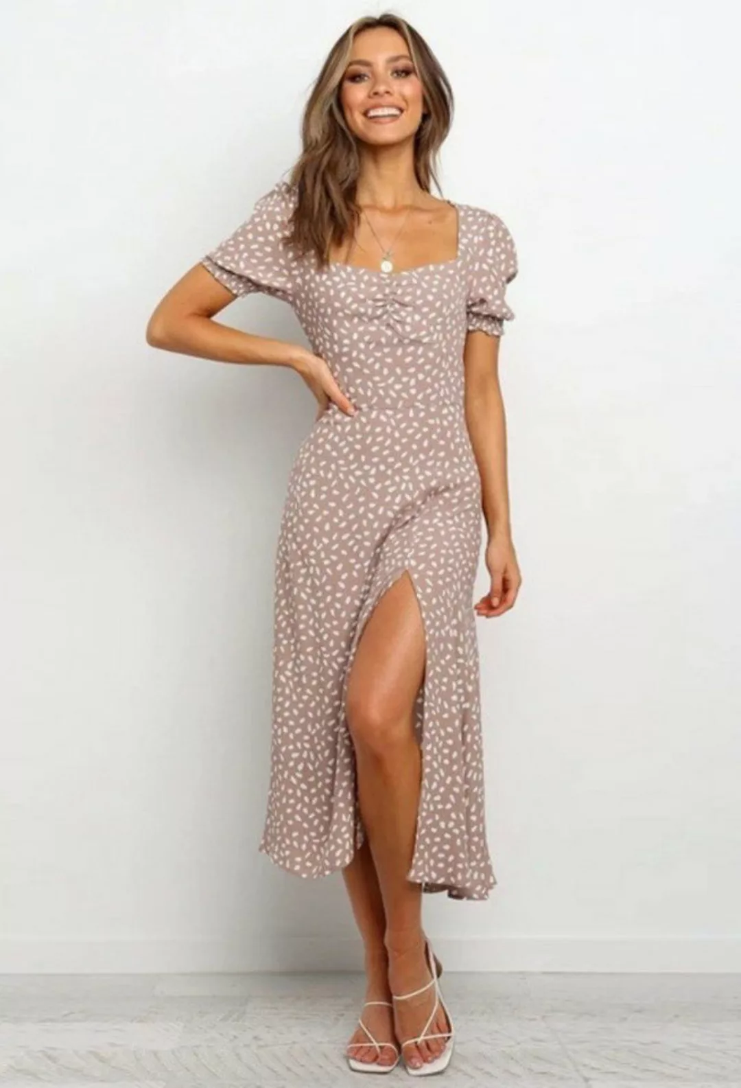 SEGUEN Strandkleid Kleid mit Schlitz und bedrucktem Saum und eckigem Aussch günstig online kaufen