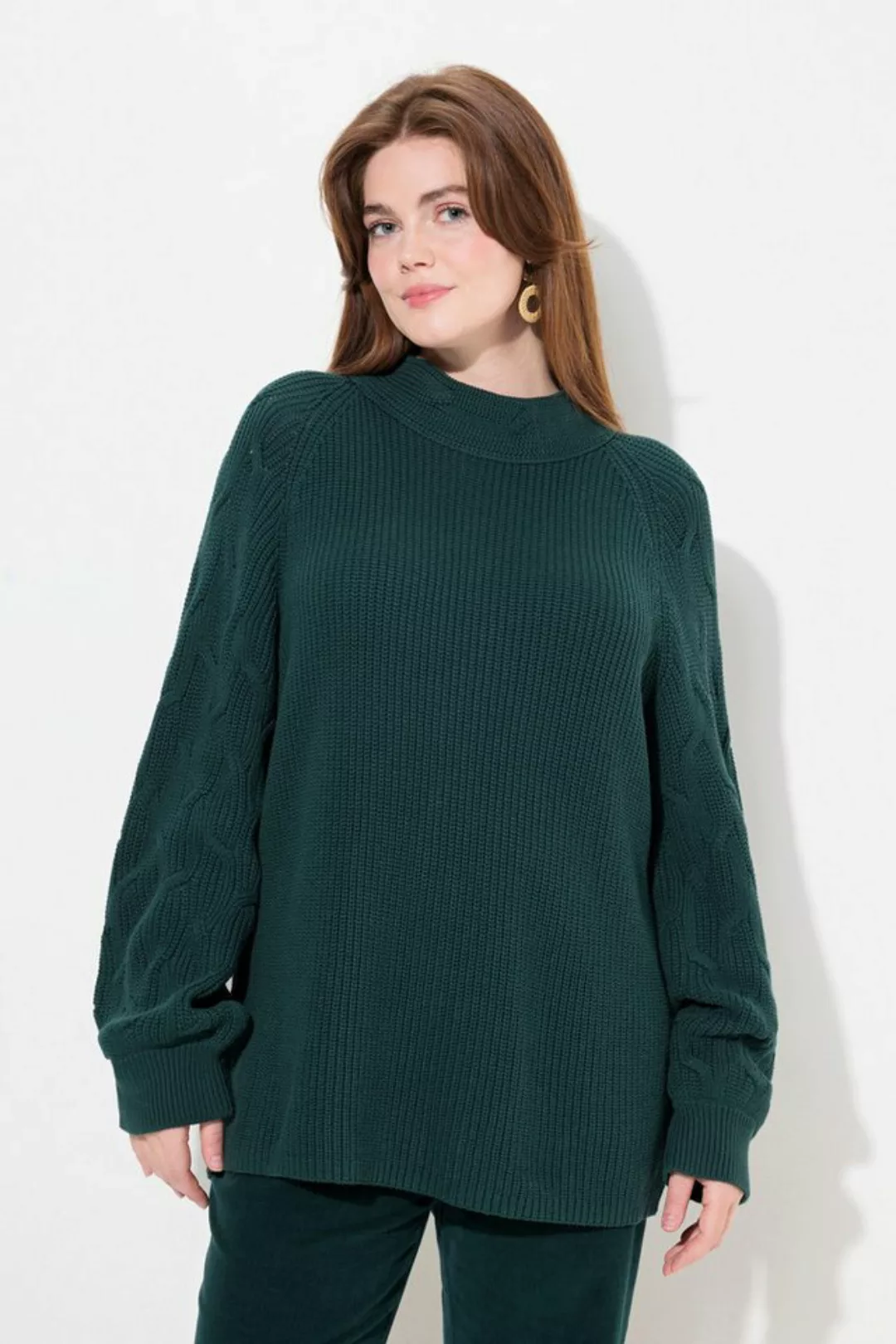 Ulla Popken Strickpullover Pullover Zopfmuster Stehkragen Langarm günstig online kaufen