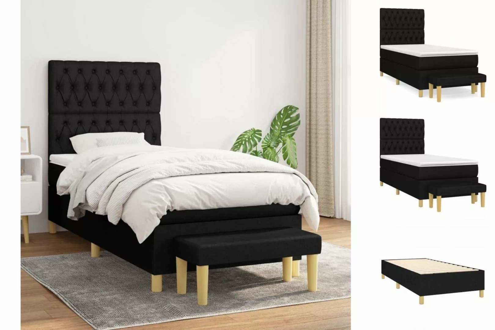 vidaXL Boxspringbett Boxspringbett mit Matratze Schwarz 90x200 cm Stoff Bet günstig online kaufen