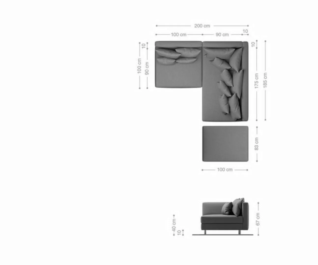 DELIFE Ecksofa Clovis, Weiss Schwarz mit Hocker Ottomane Rechts Ecksofa Mod günstig online kaufen