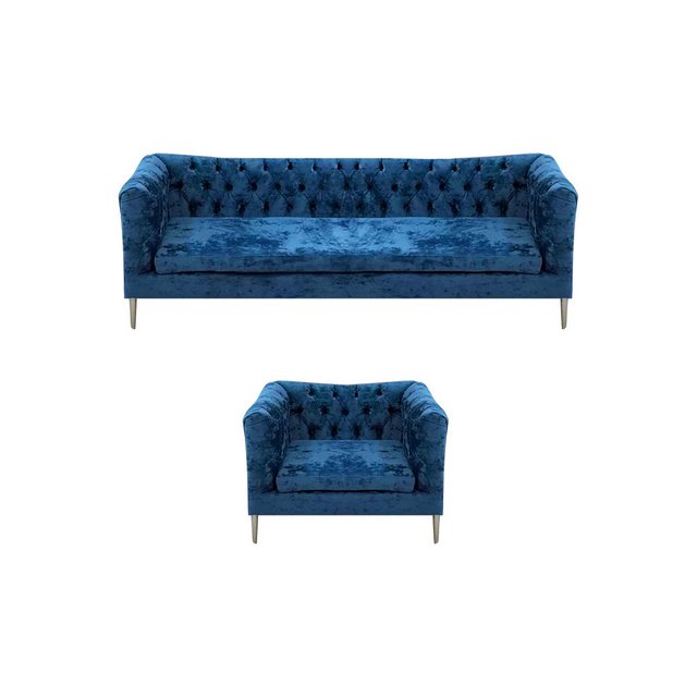 JVmoebel Chesterfield-Sofa Sofagarnitur Blau Stoff Modern Design Sofa Dreis günstig online kaufen