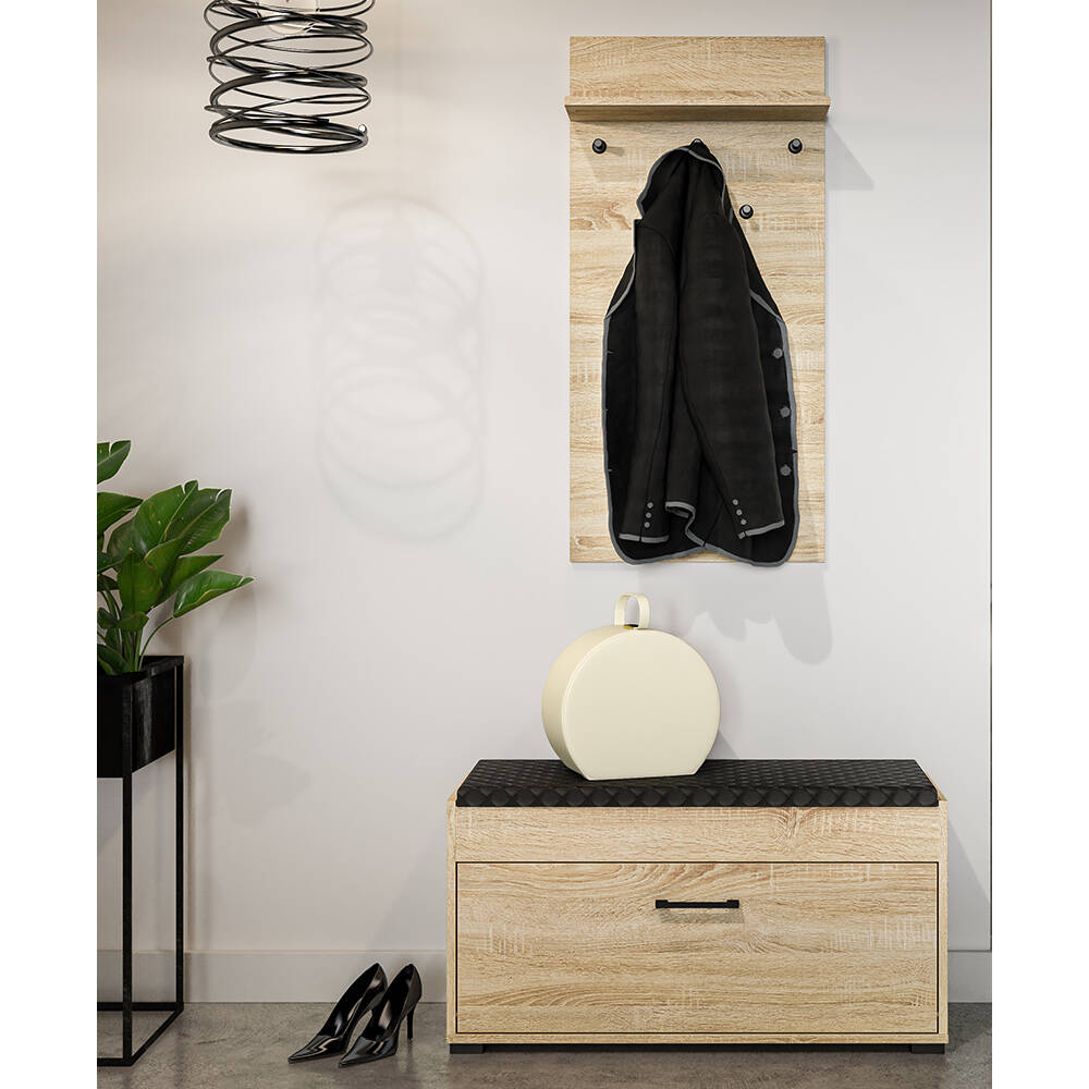 Schuhbank 90cm und Wandgarderobe Eiche hell CHEB-131 günstig online kaufen