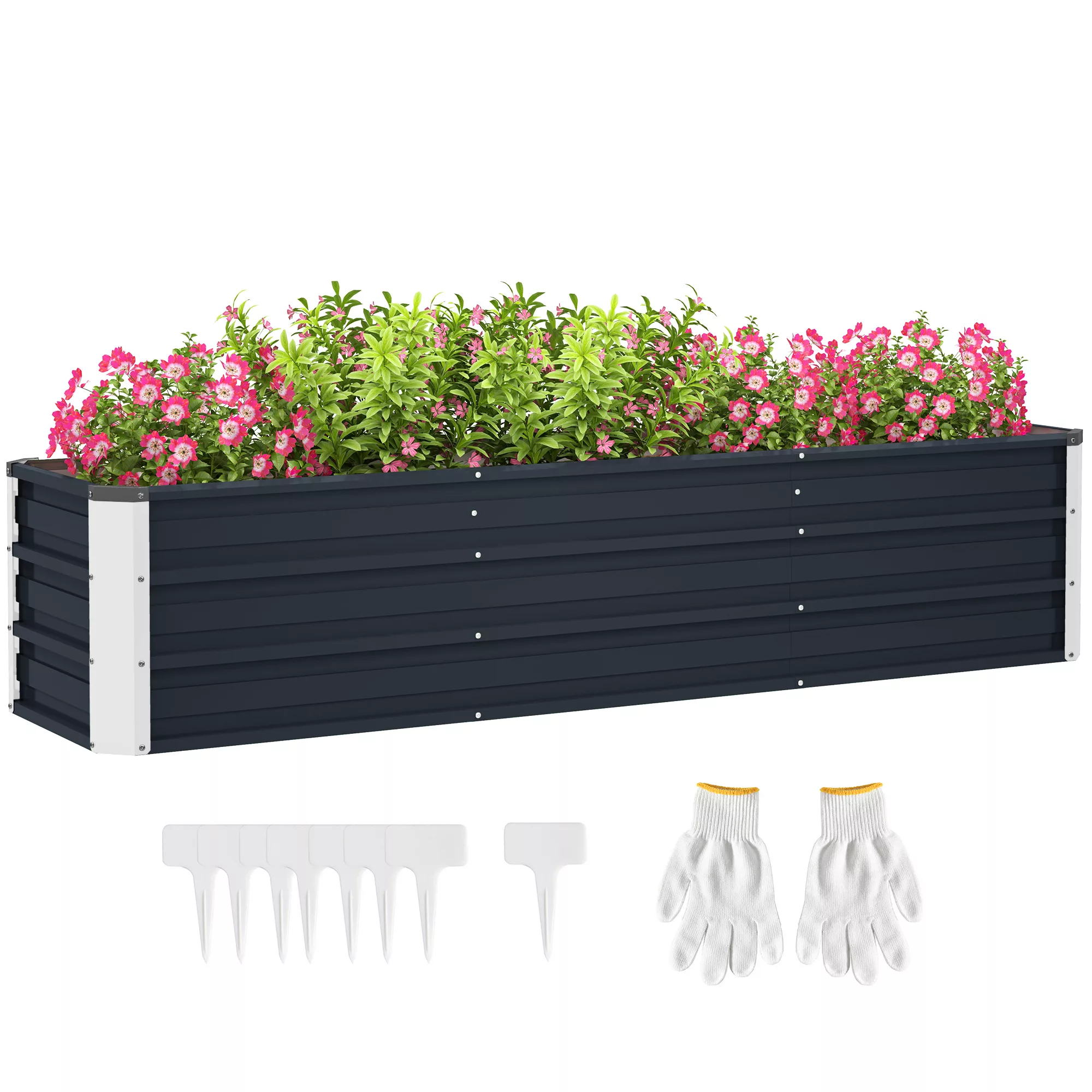 Outsunny Stahl Hochbeet XXL Gartenbeet Pflanzkasten Dunkelgrau mit Handschu günstig online kaufen