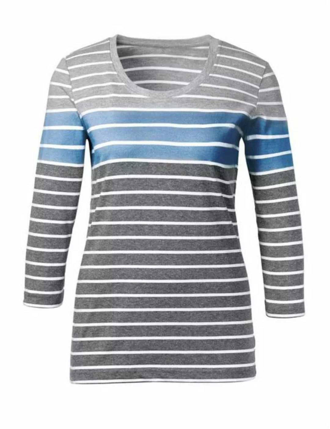 creation L Rundhalsshirt CRéATION L PREMIUM Damen Streifenshirt, grau-blau günstig online kaufen