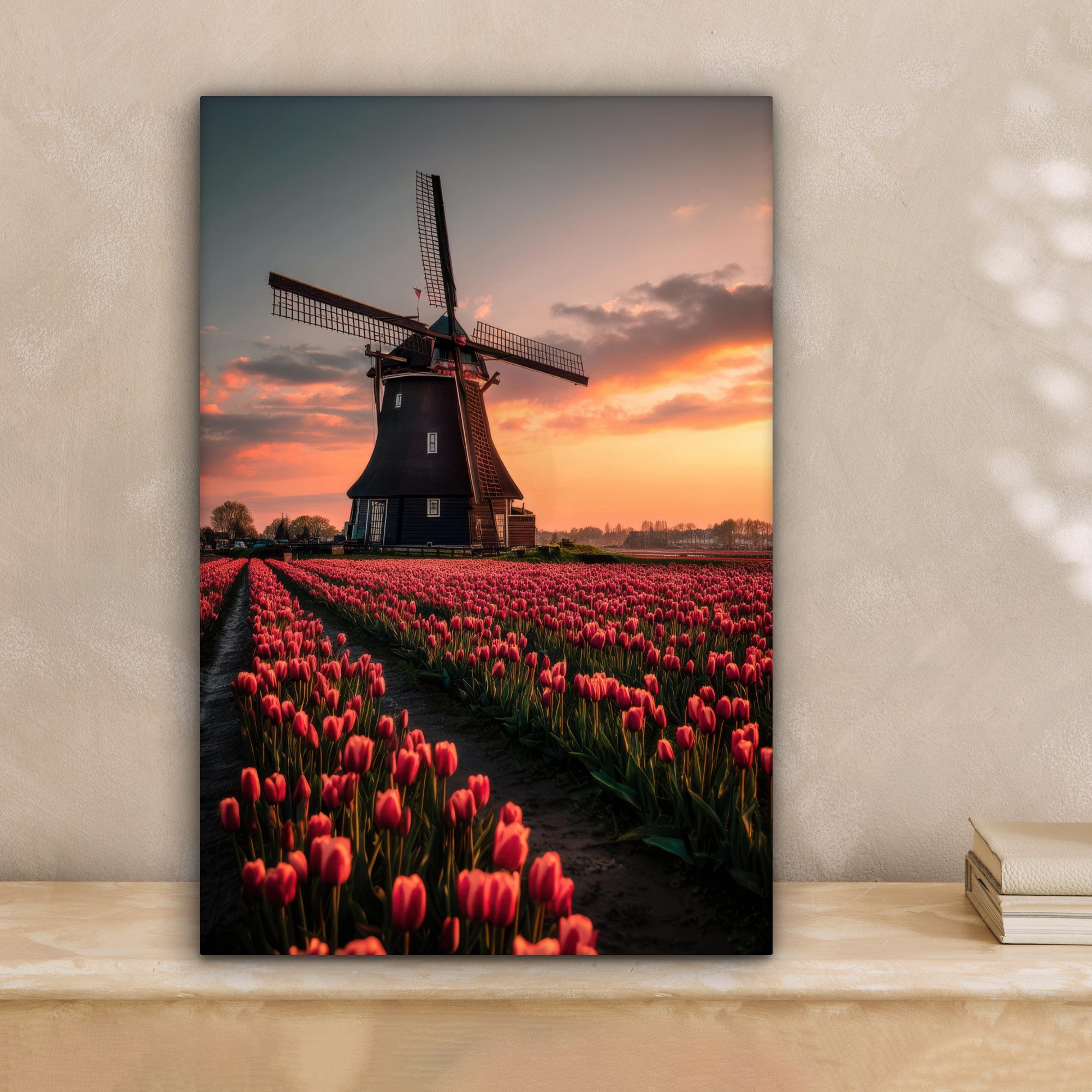 OneMillionCanvasses® Leinwandbild Mühle - Sonnenuntergang - günstig online kaufen