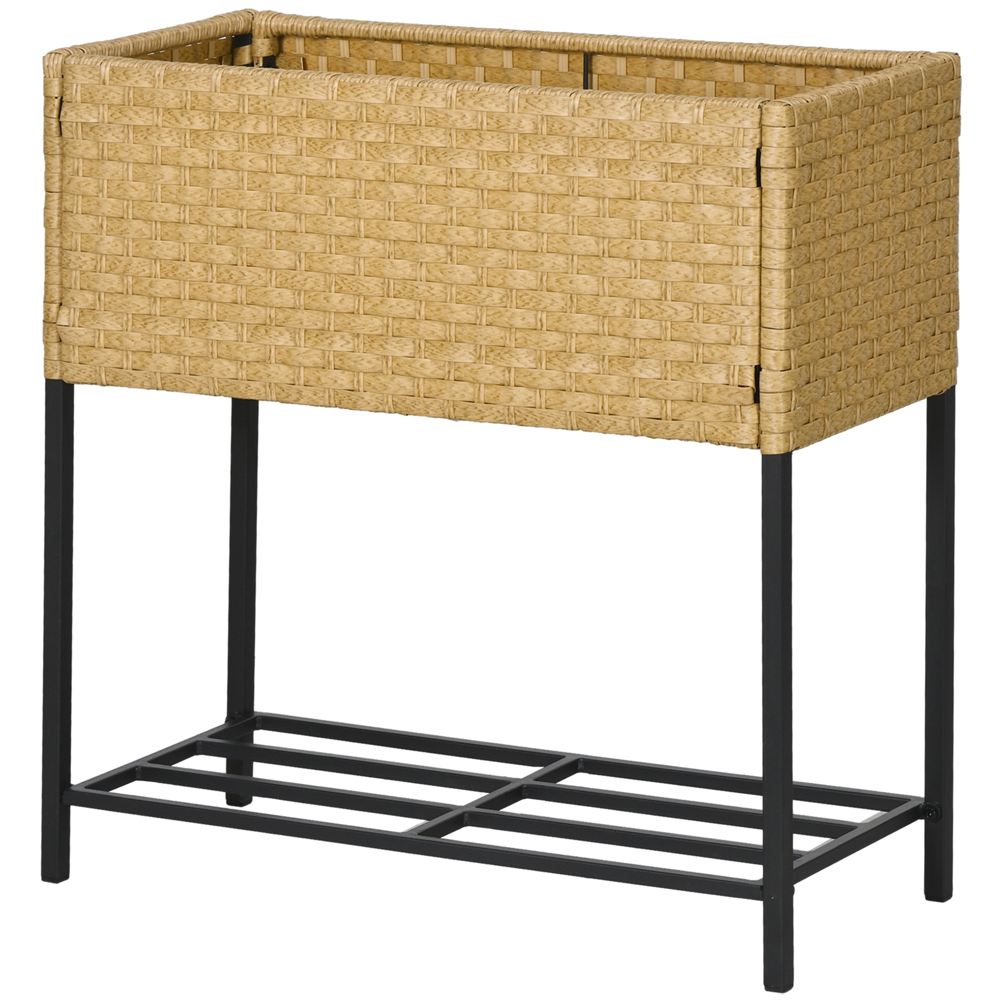 Outsunny Poly Rattan Hochbeet Blumenkasten mit Füßen Blumentopf mit Ablage günstig online kaufen