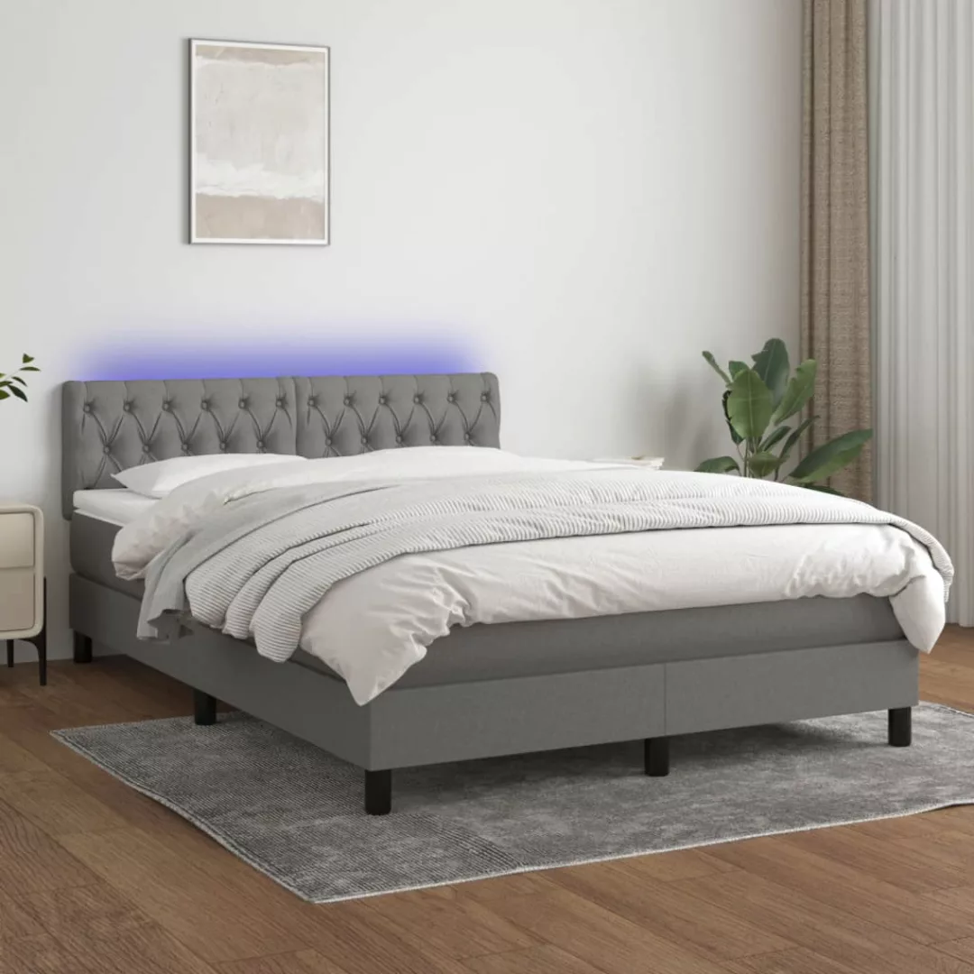 vidaXL Boxspringbett Boxspringbett mit Matratze LED Dunkelgrau 140x200 cm S günstig online kaufen