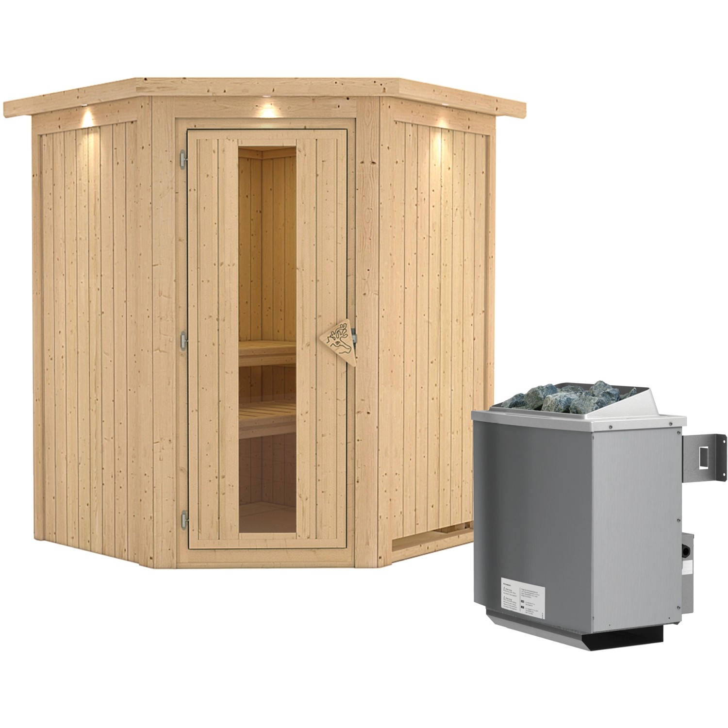Karibu Sauna Lyra inkl. Ofen 9 kW integr. Steuerung, Dachkranz, Energiespar günstig online kaufen