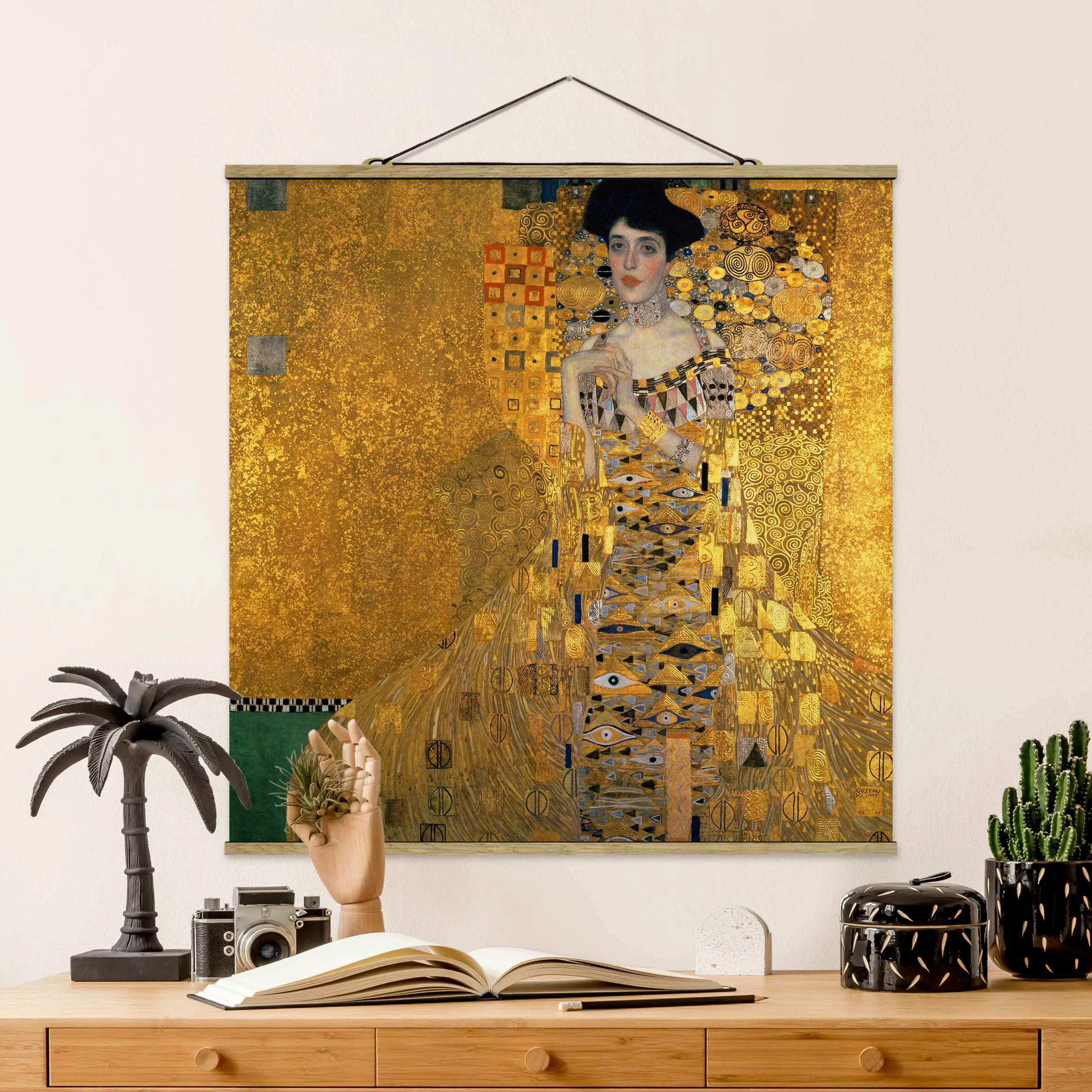 Stoffbild Kunstdruck mit Posterleisten - Quadrat Gustav Klimt - Adele Bloch günstig online kaufen