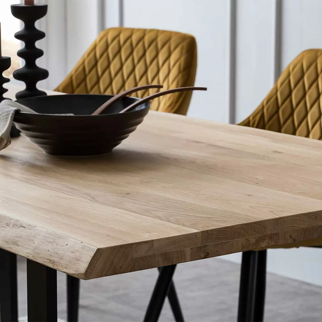 Massivholzesstisch aus Eiche und Metall Bügelgestell günstig online kaufen