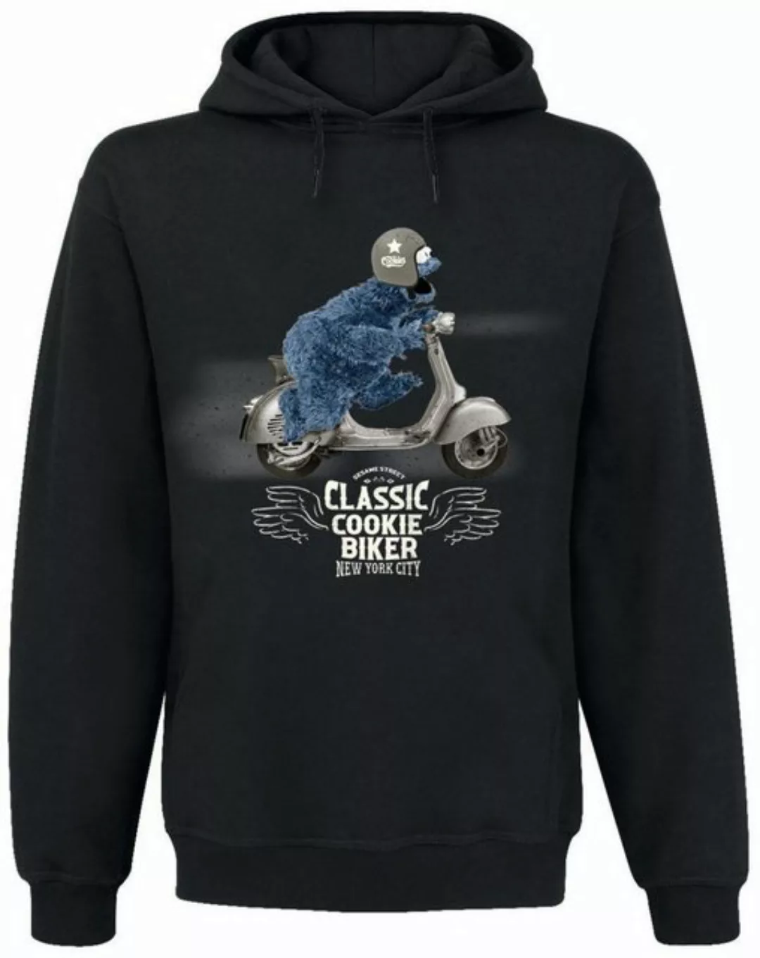 Sesamstrasse Classic Cookie Biker Herren Kapuzensweatshirt schwarz günstig online kaufen