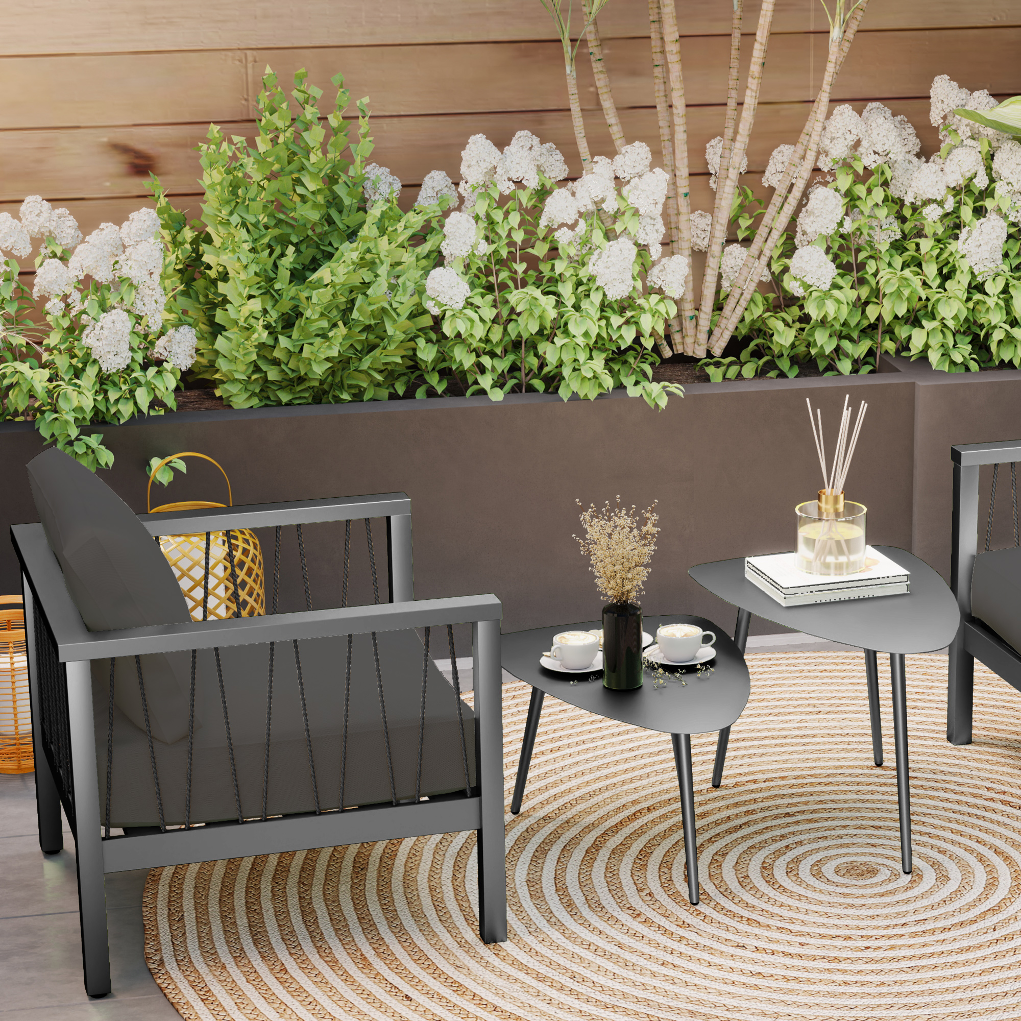 Outsunny Couchtisch 2er Set, Wetterfest Balkontisch aus Stahl, Beistelltisc günstig online kaufen