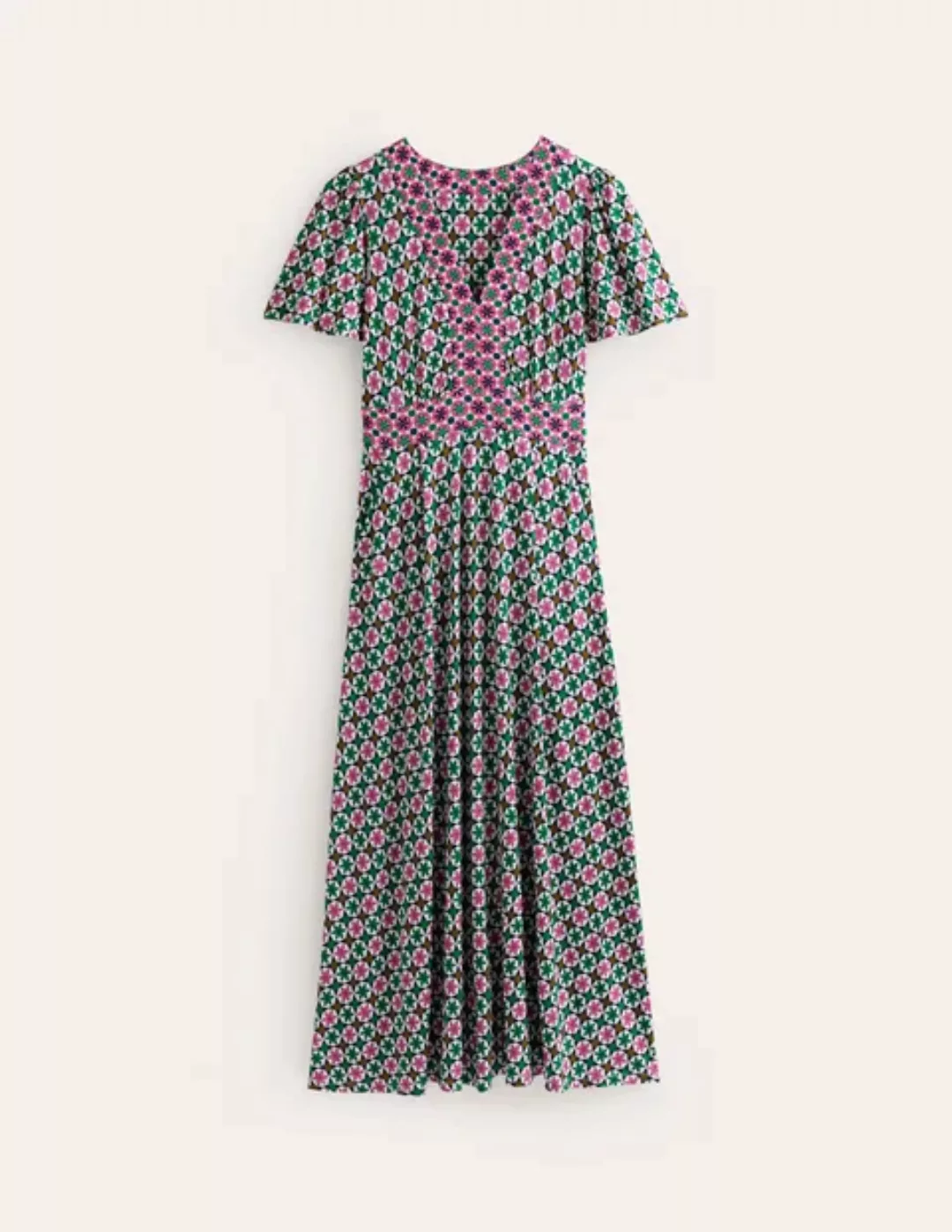 Flatterndes Jersey-Kleid Damen Boden, Bunt, Botanische Kachel günstig online kaufen
