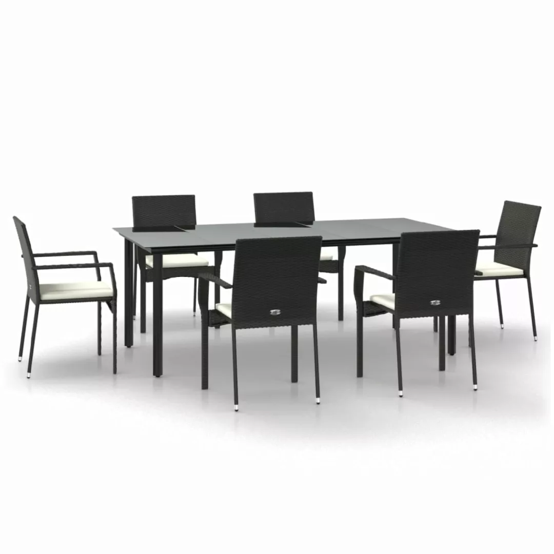 Vidaxl 7-tlg. Garten-lounge-set Mit Kissen Schwarz Poly Rattan günstig online kaufen