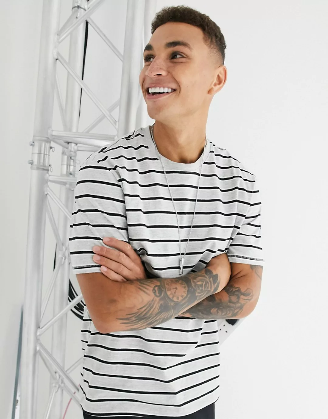 Only & Sons Mel Life Regular Stripe Kurzärmeliges T-shirt XL Light Grey Mel günstig online kaufen