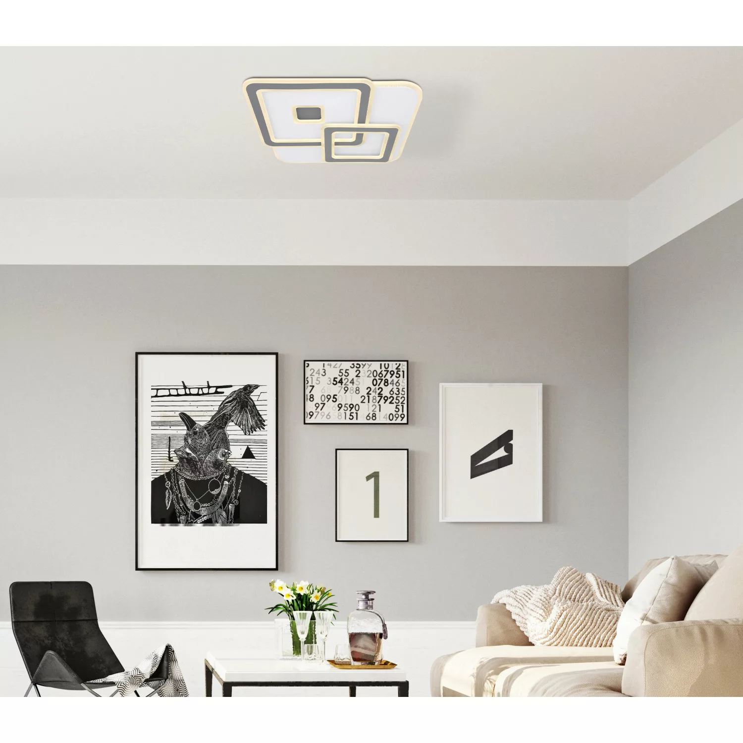 Globo LED-Deckenleuchte Kique 1-flammig Weiß 500 x 500 x 60 mm günstig online kaufen