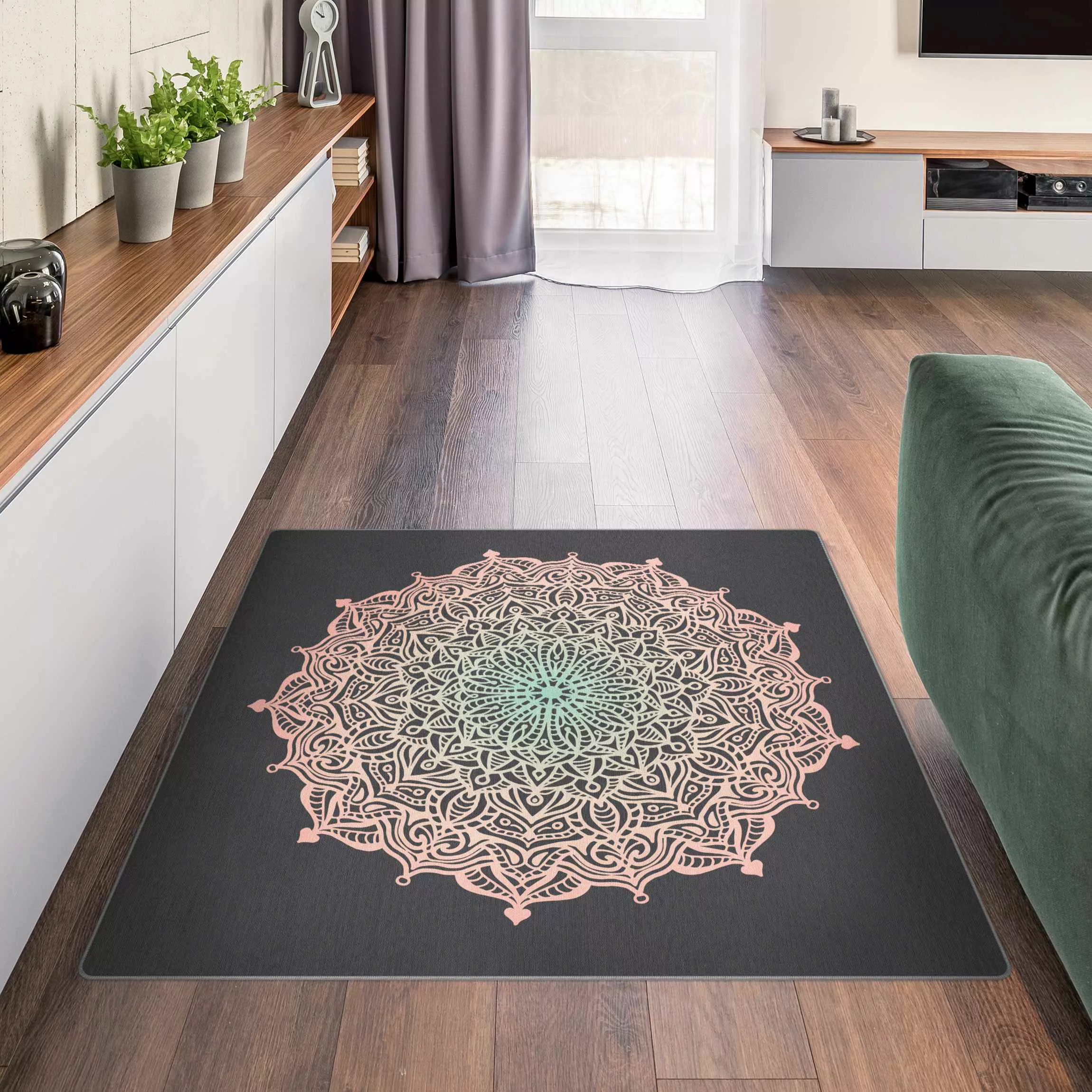 Teppich Mandala Ornament in Rose und Blau günstig online kaufen