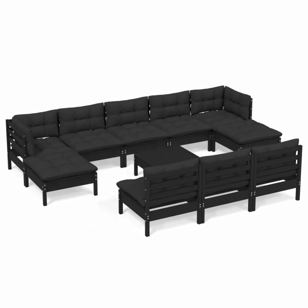 11-tlg. Garten-lounge-set Mit Kissen Schwarz Kiefernholz günstig online kaufen