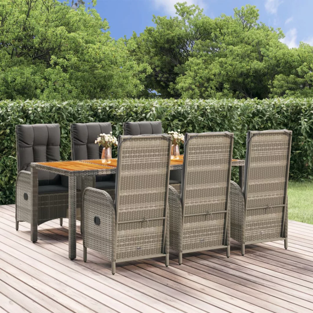 Vidaxl 7-tlg. Garten-essgruppe Mit Kissen Grau Poly Rattan günstig online kaufen