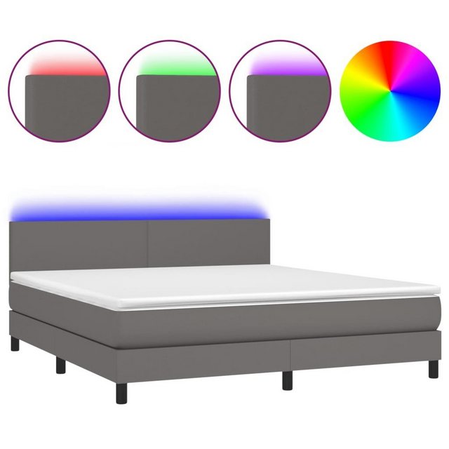 vidaXL Bettgestell Boxspringbett mit Matratze LED Grau 160x200 cm Kunstlede günstig online kaufen