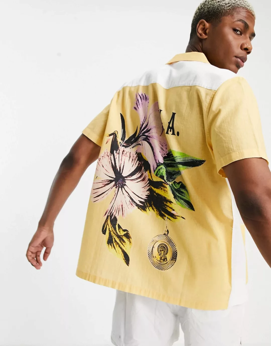 ASOS DESIGN – Lockeres Patchwork-Hemd mit Reverskragen und Blumenprint auf günstig online kaufen