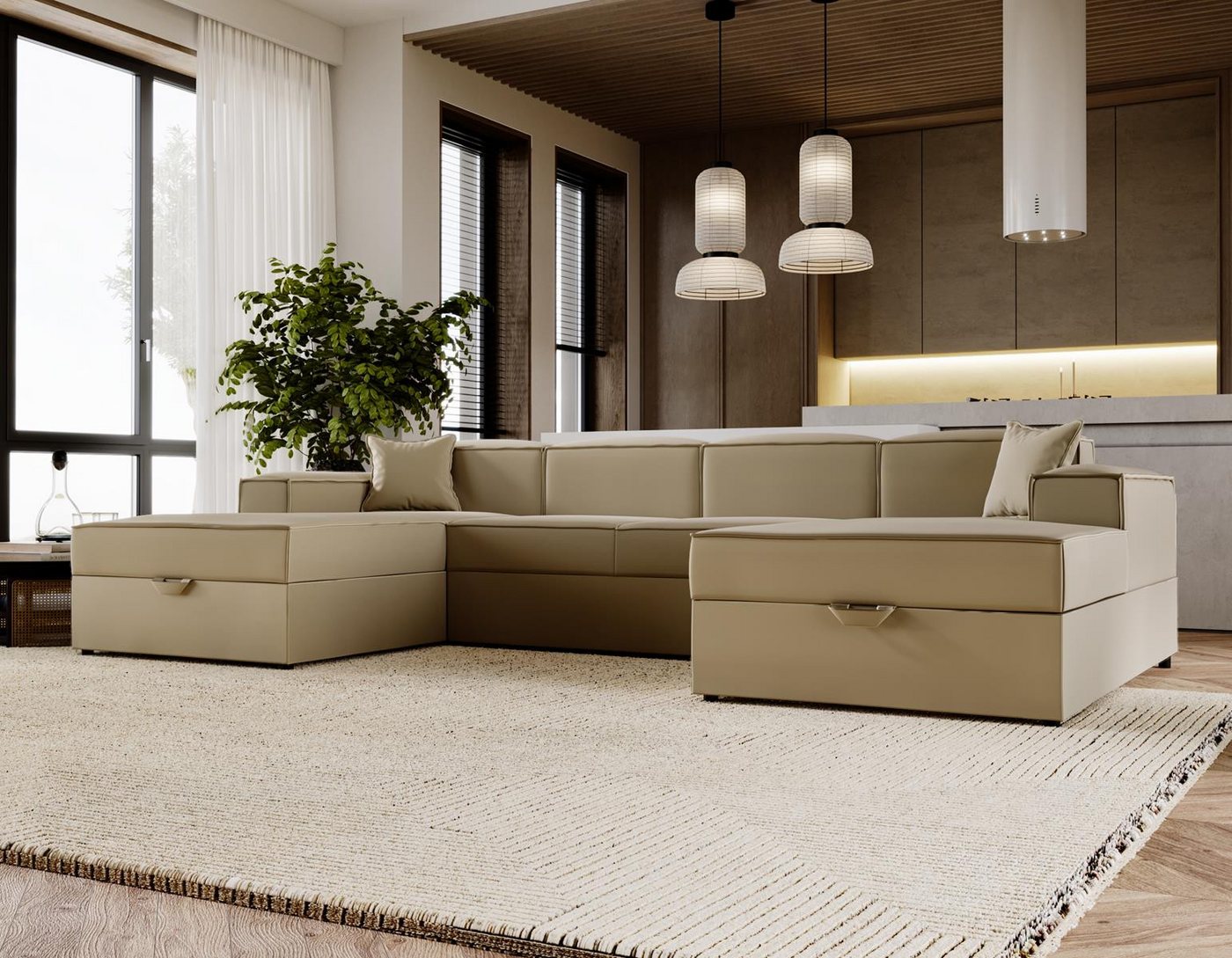 Compleo Ecksofa U-form, Couch U form, SANTO, Modern Ecksofa, mit Bettkasten günstig online kaufen