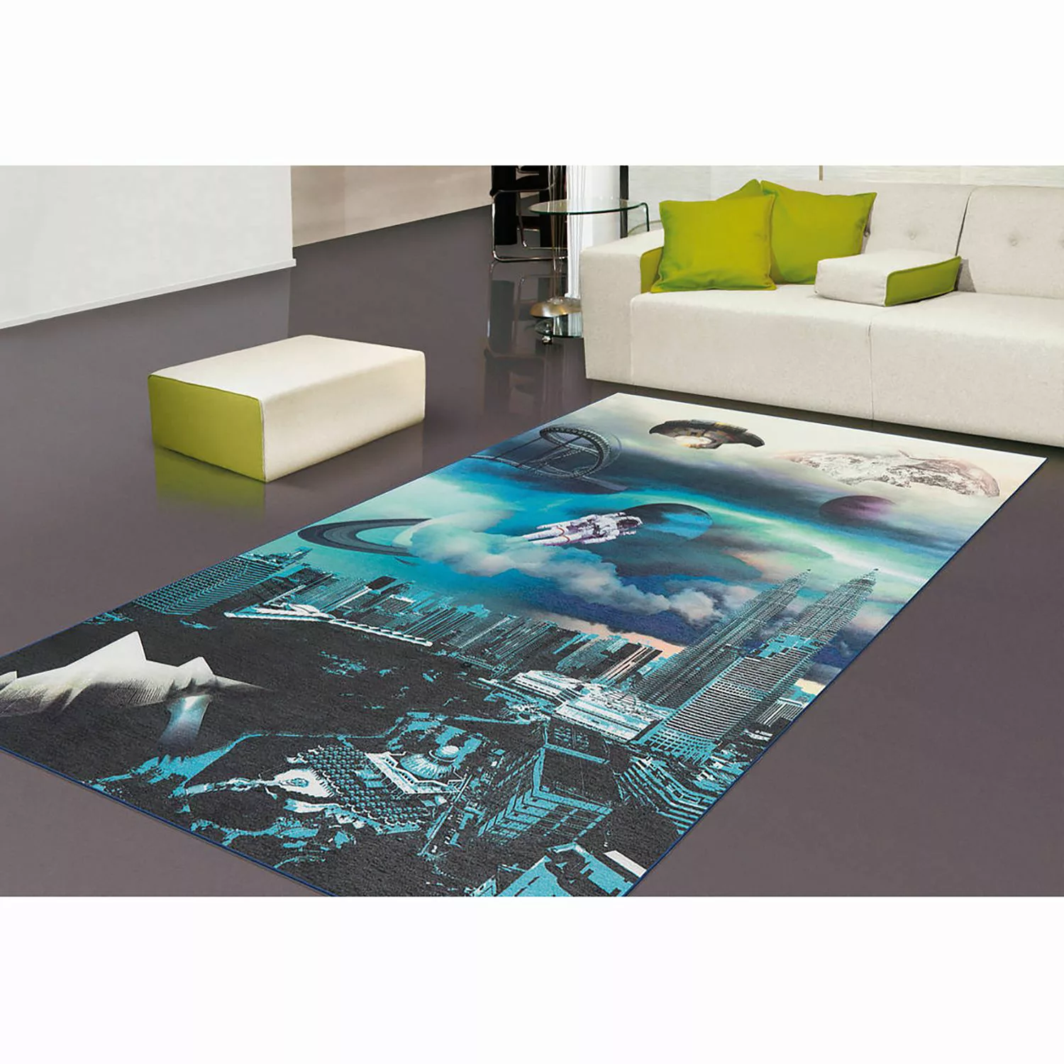 home24 Arte Espina Kurzflorteppich Flash Kosmos Blaugrün Rechteckig 80x150 günstig online kaufen