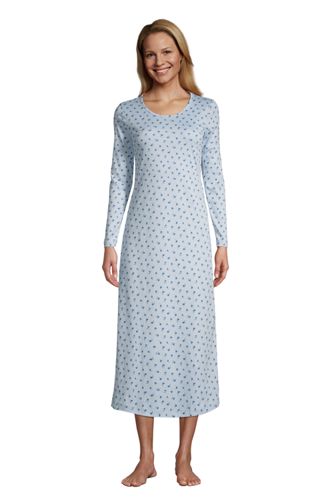 Wadenlanges Supima Langarm-Nachthemd, Damen, Größe: L Normal, Blau, Jersey, günstig online kaufen