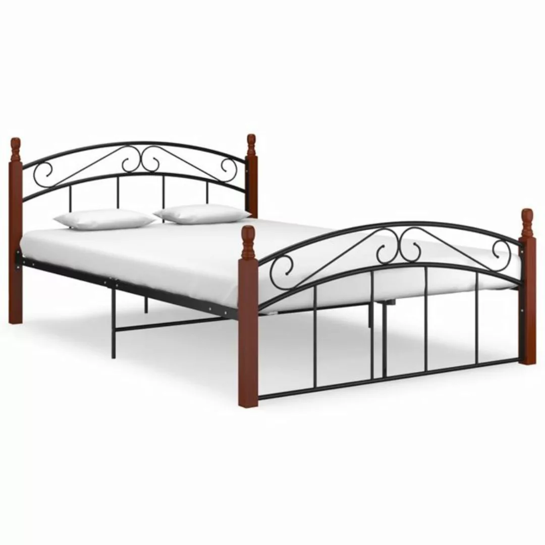 vidaXL Bettgestell Massivholzbett Schwarz Metall und Eiche 140x200 cm Bett günstig online kaufen