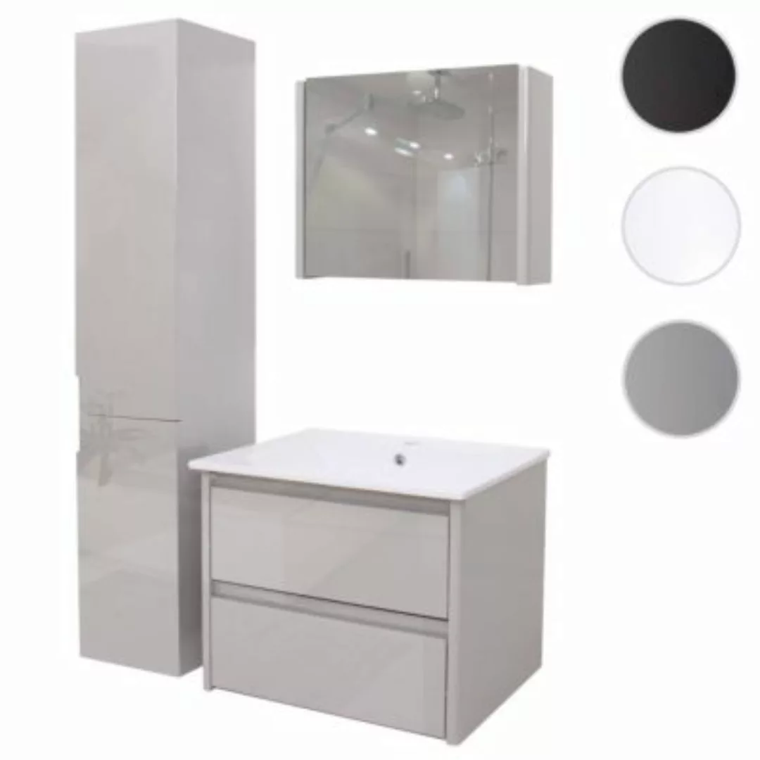 HWC Mendler Badezimmerset mit Waschtisch, Spiegelschrank, Hängeschrank grau günstig online kaufen
