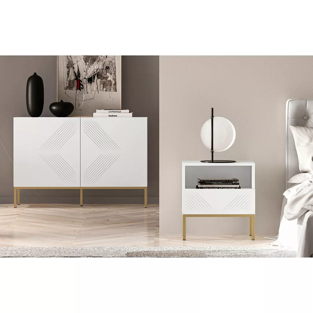 Schlafzimmermöbel Set 2-teilig CHENNAI-131 in weiß mit goldfarbenem Fußgest günstig online kaufen