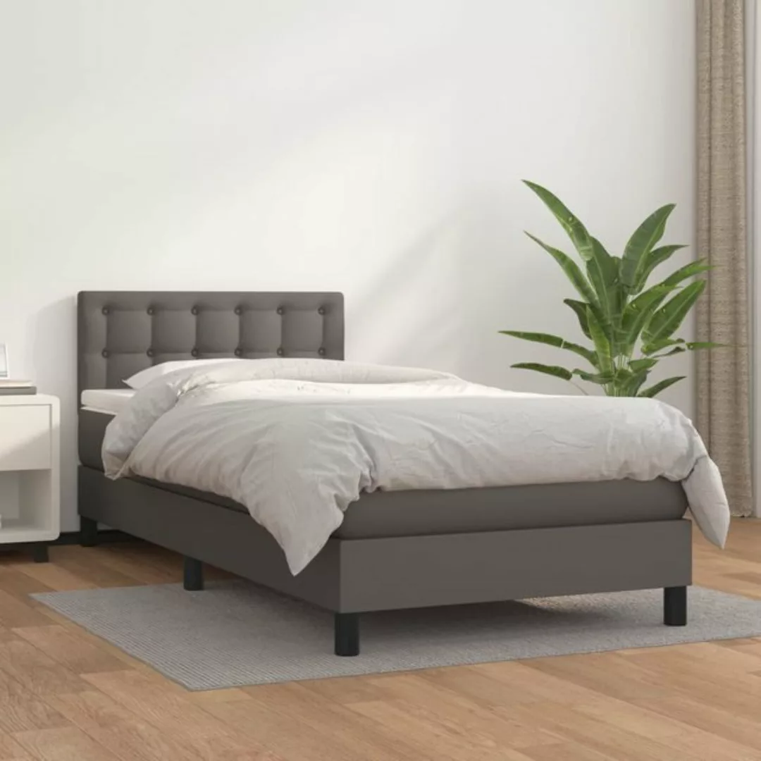 vidaXL Bettgestell Boxspringbett mit Matratze Grau 100x200 cm Kunstleder Be günstig online kaufen