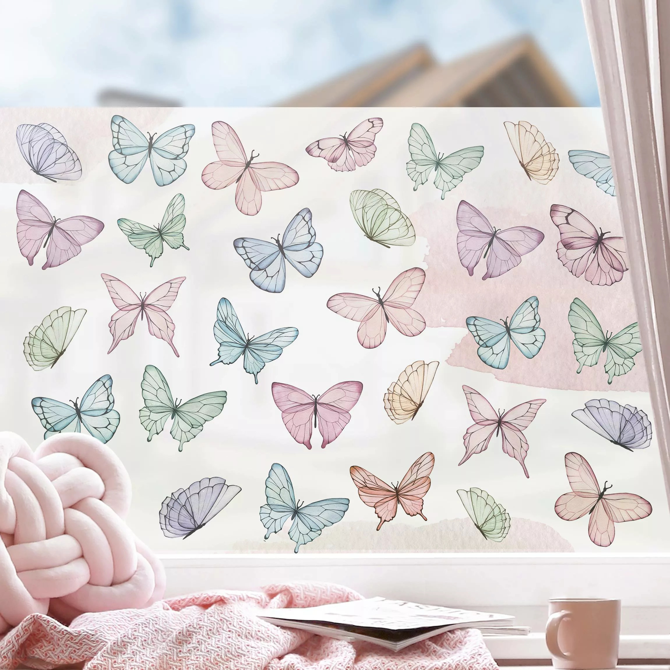 Fensterfolie Schmetterlinge Aquarell Pastell günstig online kaufen