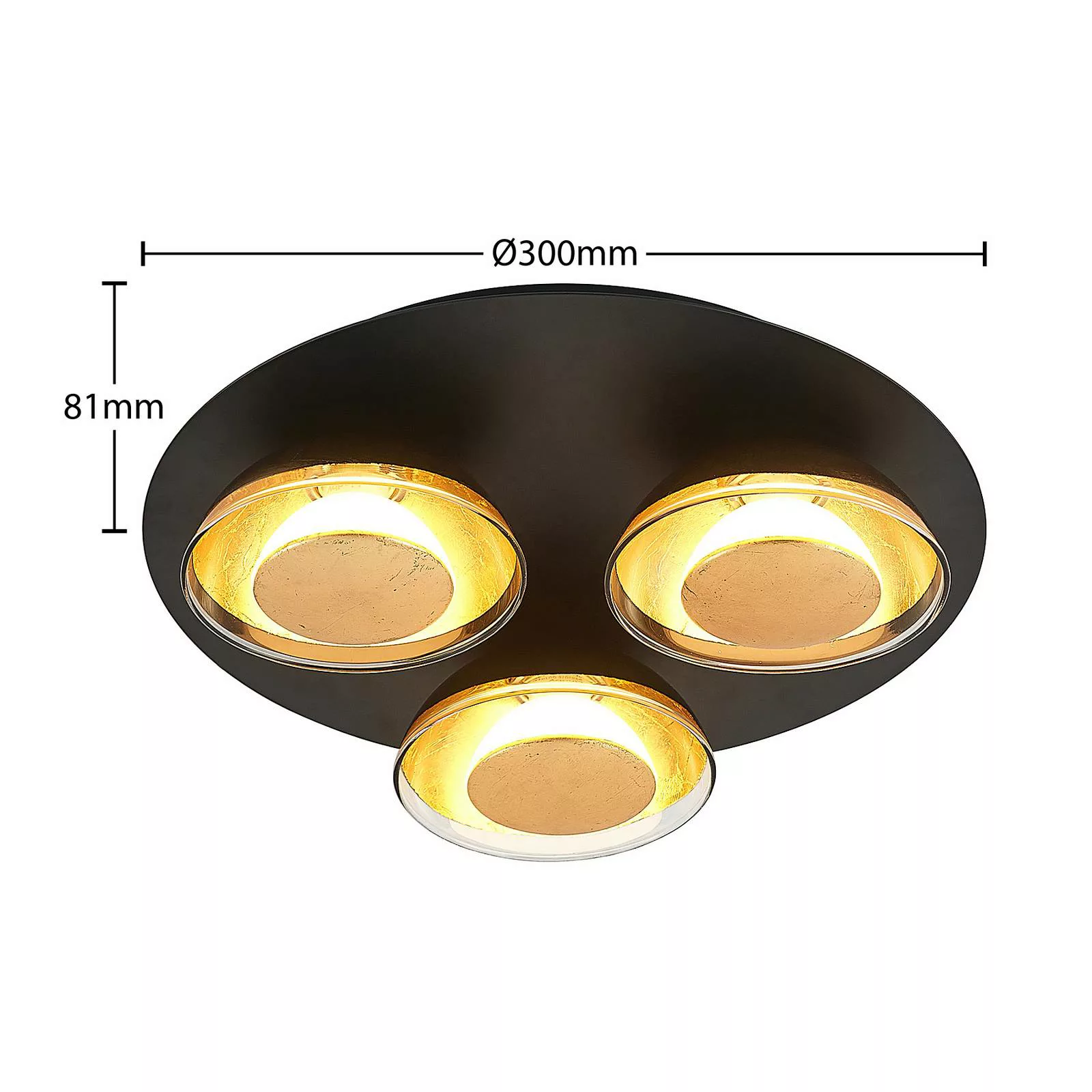 Lindby Erin LED-Deckenlampe schwarz/gold 3fl rund günstig online kaufen