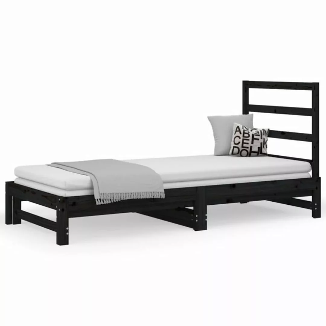 furnicato Bett Tagesbett Ausziehbar Schwarz 2x(90x200) cm Massivholz Kiefer günstig online kaufen