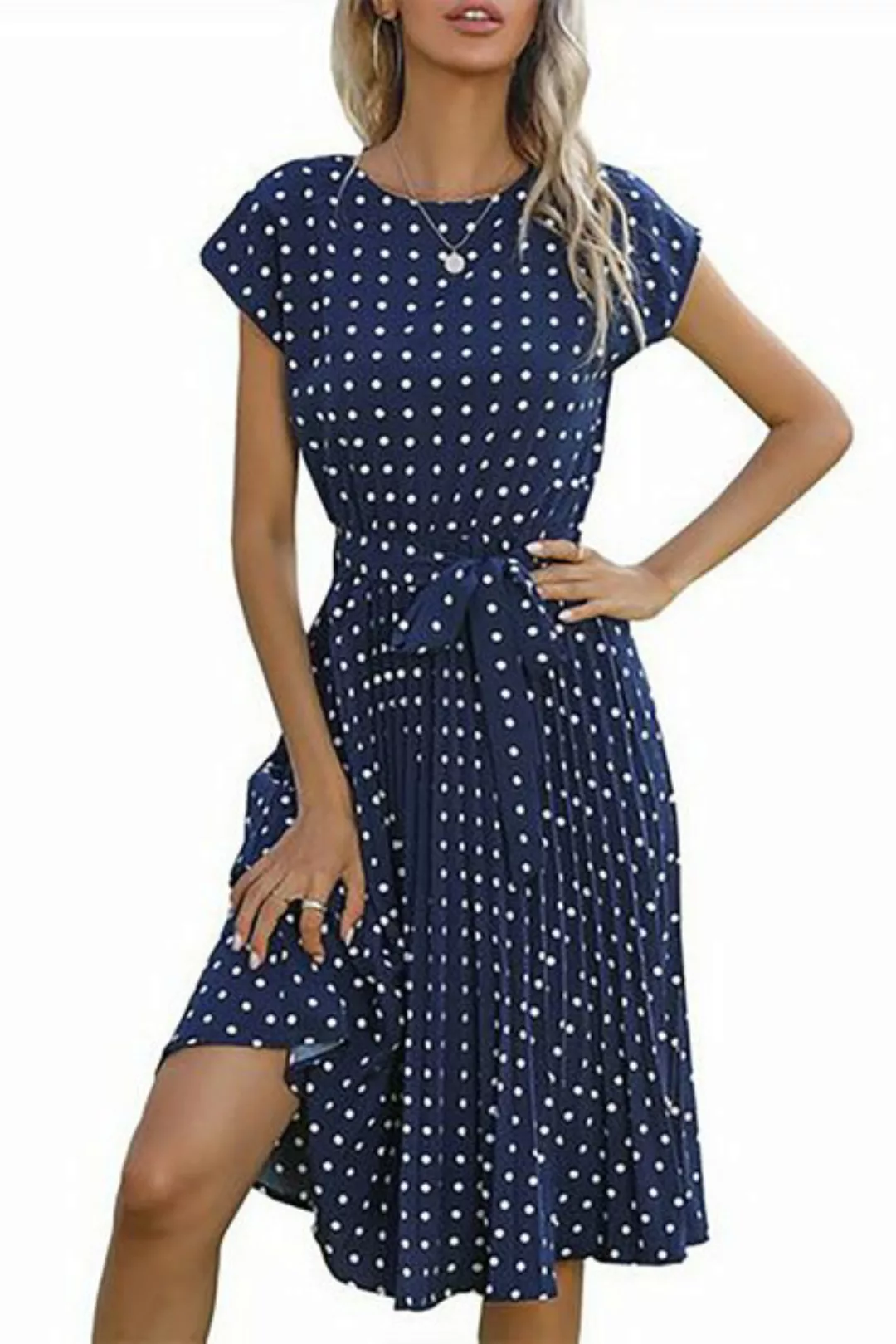 BlauWave Midikleid Kleid mit Rundhalsausschnitt und Tupfenmuster (1-tlg) Da günstig online kaufen