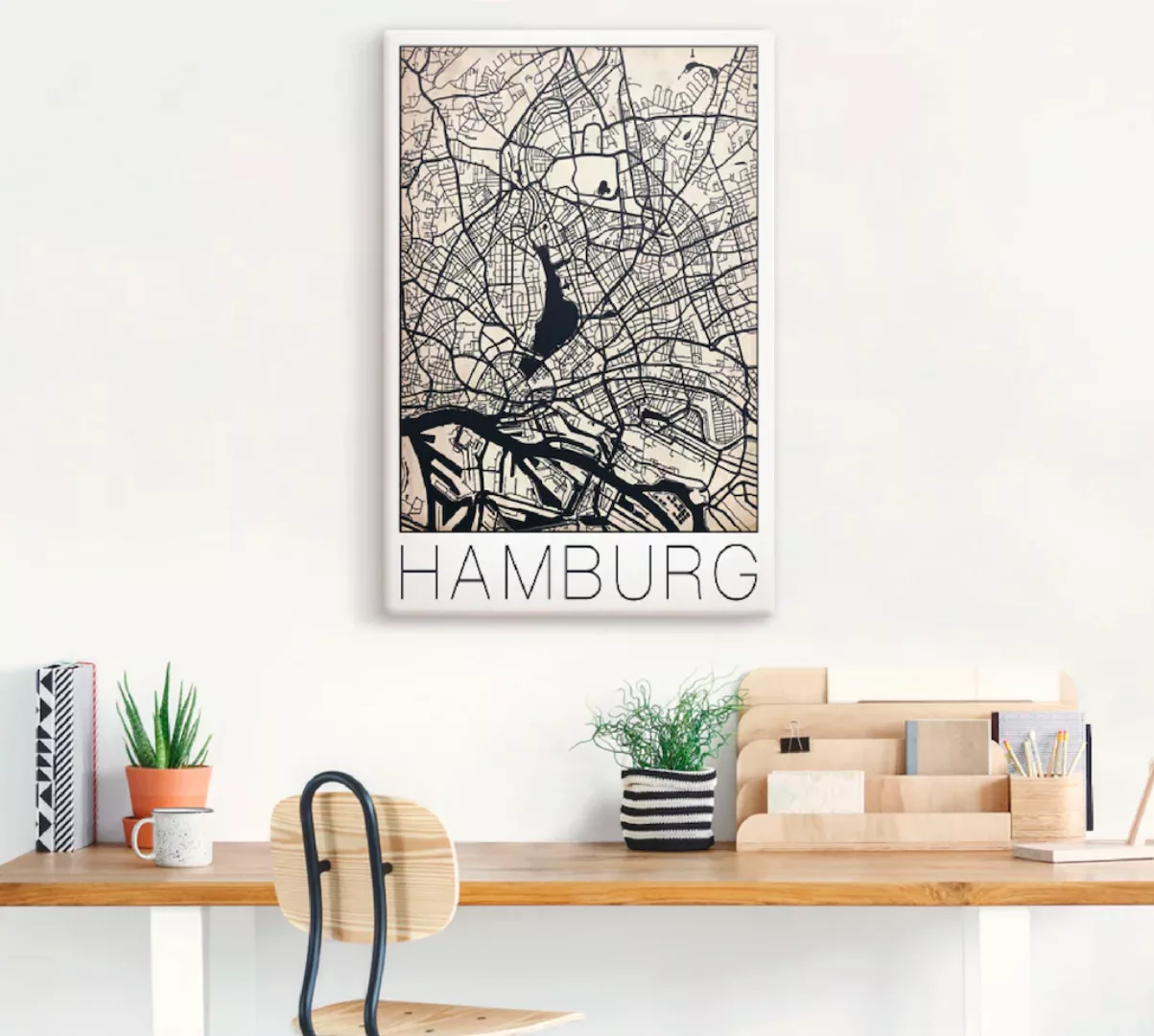 Artland Leinwandbild "Retro Karte Hamburg Deutschland Grunge", Deutschland, günstig online kaufen