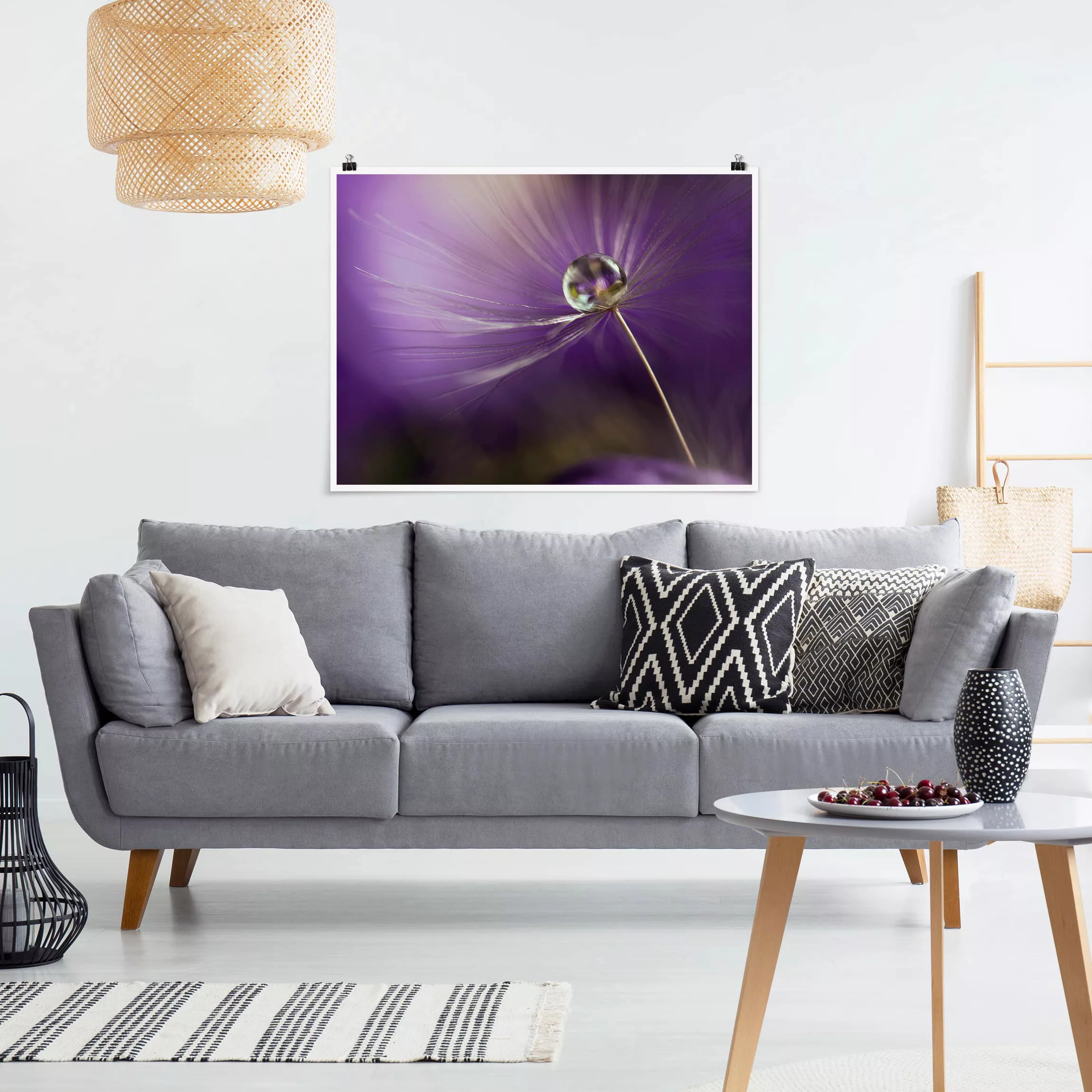 Poster Blumen - Querformat Pusteblume in Violett günstig online kaufen