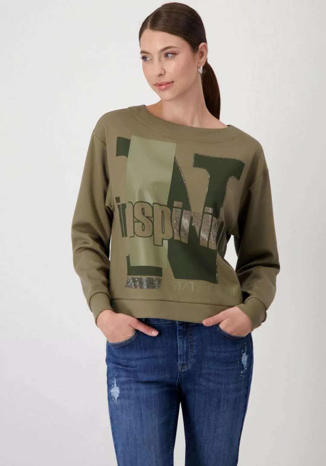 Monari Sweatshirt mit Folienglanzschrift günstig online kaufen