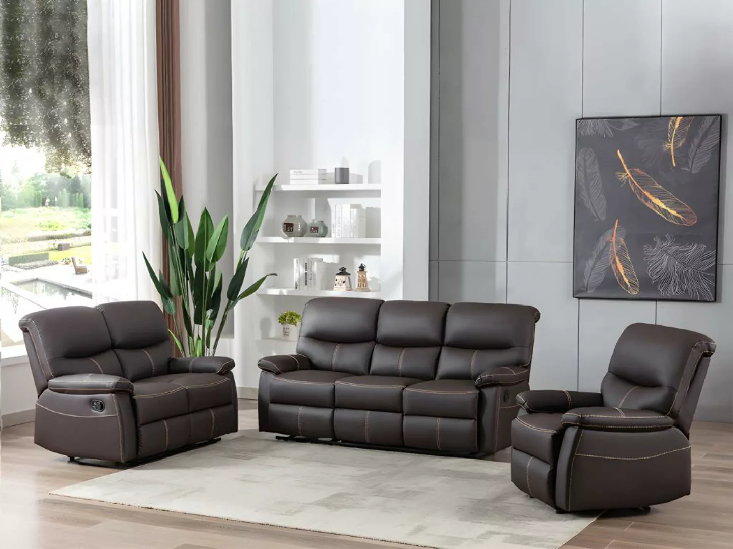 Relaxsofa 3-Sitzer - Kunstleder - Braun - CANBY günstig online kaufen