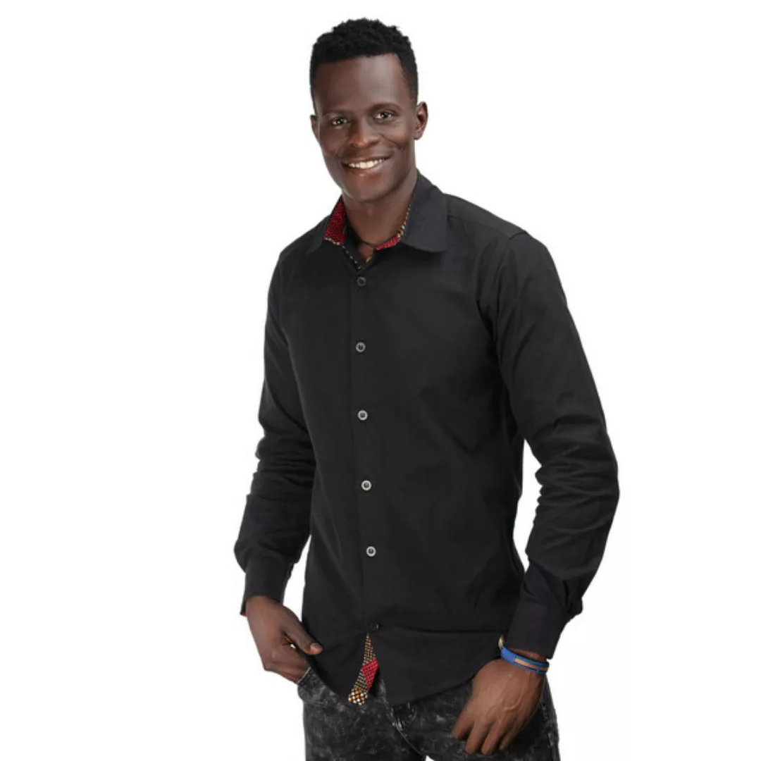 Popeline Hemd Im Westafrikanischen Kitenge Design, Schwarz günstig online kaufen