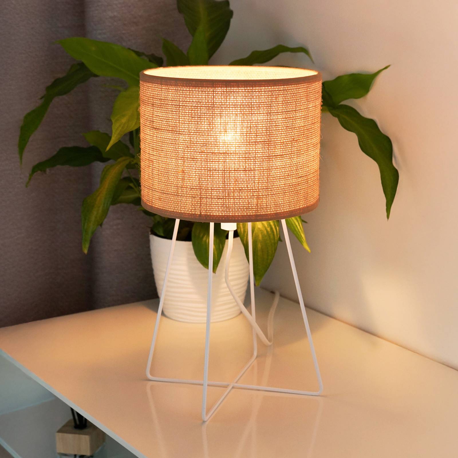 Tischleuchte Trixi mit Drahtgestell weiß/braun, Stoff, E14 günstig online kaufen