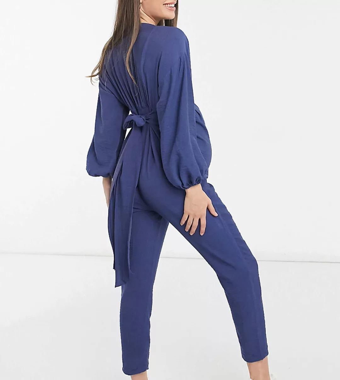 ASOS DESIGN Maternity – Freizeit-Jumpsuit in Blau mit Kimono-Ärmeln und Kno günstig online kaufen